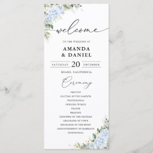 Blue Hydrangea Floral Wedding Program