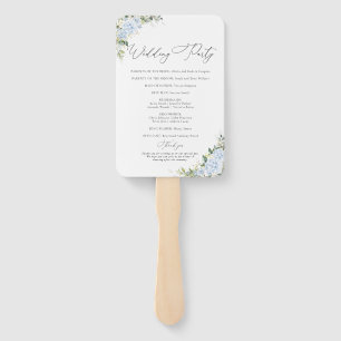 Blue Hydrangea Floral Wedding Program Hand Fan