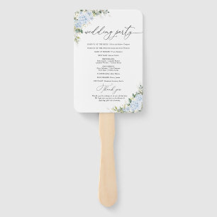 Blue Hydrangea Floral Wedding Program Hand Fan