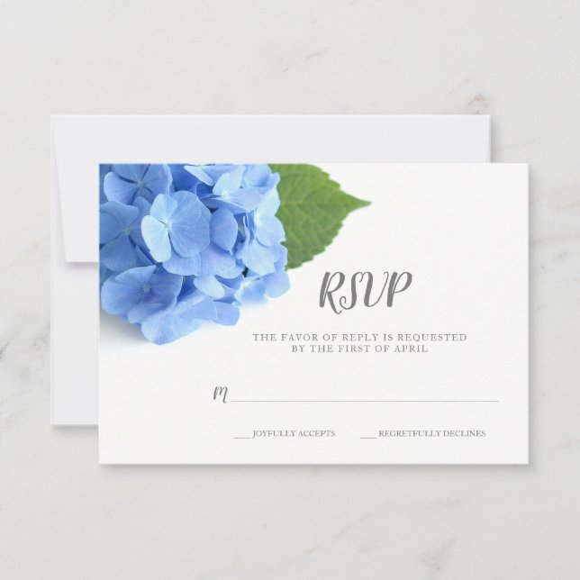 Blue Hydrangea Floral Wedding RSVP Card (Front)
