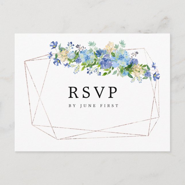 Blue Hydrangea Floral  Wedding RSVP Postcard (Front)