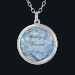 Blue Hydrangea Floral Wedding Silver Plated Necklace<br><div class="desc">Wear Something Blue on your wedding day! Personalize the pretty Blue Hydrangea Wedding Pendant Necklace to create a lasting keepsake for your bride to be or her bridesmaids. This elegant custom flowery marriage jewellery features a digitally painted floral photograph of a blue hydrangea flower blossom inside a sterling silver plated...</div>