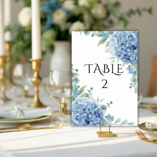 Blue Hydrangea Floral Wedding Table Number