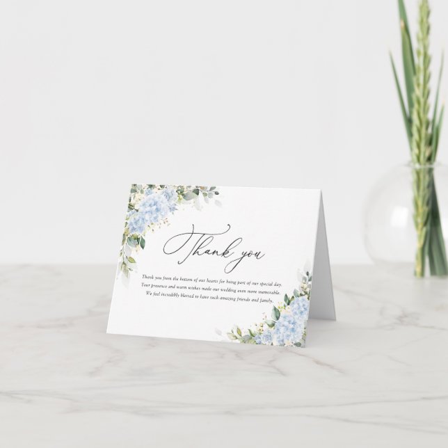 Blue Hydrangea Floral Wedding Thank You Card (Front)
