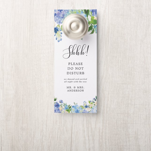 Blue Hydrangea Floral Wedding Welcome Door Hanger (On Knob)
