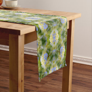 Blue Hydrangea Flower Abstract Nature Short Table Runner