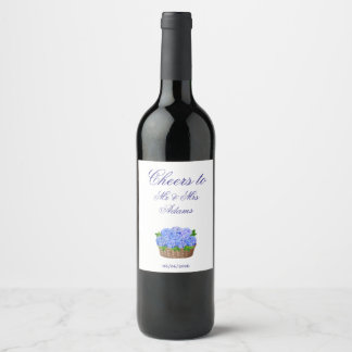Blue Hydrangea Flower Basket Coastal Wedding Favou Wine Label