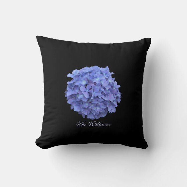 Blue Hydrangea Flower Blossom Pillow (Front)