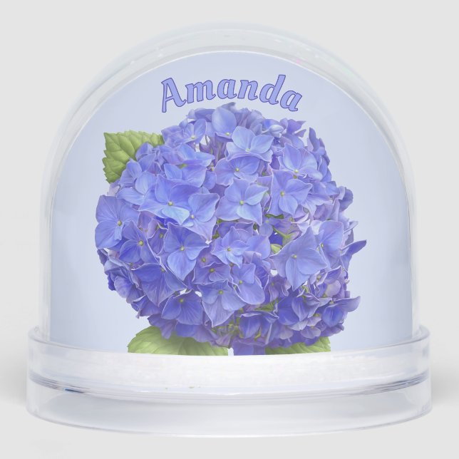 Blue Hydrangea Flower Botanical Art Personalized Snowglobe (Front)