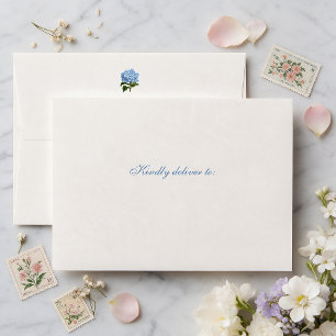 Blue Hydrangea Flower Classic Wedding Envelope