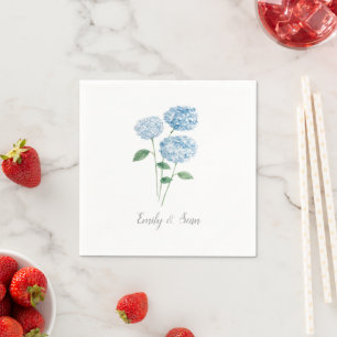 Blue Hydrangea Flower Custom Wedding Monogram  Napkin
