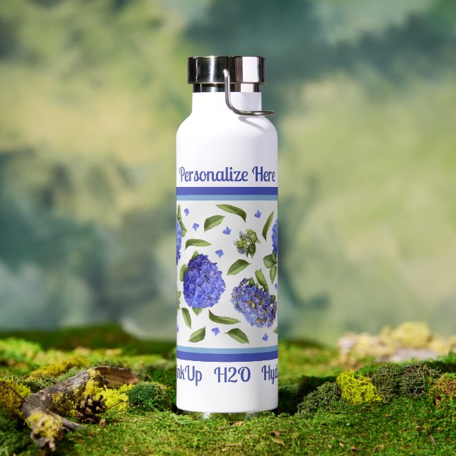 Blue Hydrangea Flower Design Personalized Water Bottle (Outdoor)