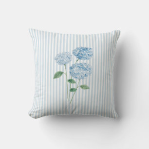 Blue Hydrangea Flower Painting Blue Stripe Throw Pillow