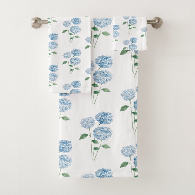 Blue Hydrangea Flower Painting Pattern Bath Towel Set (Insitu)