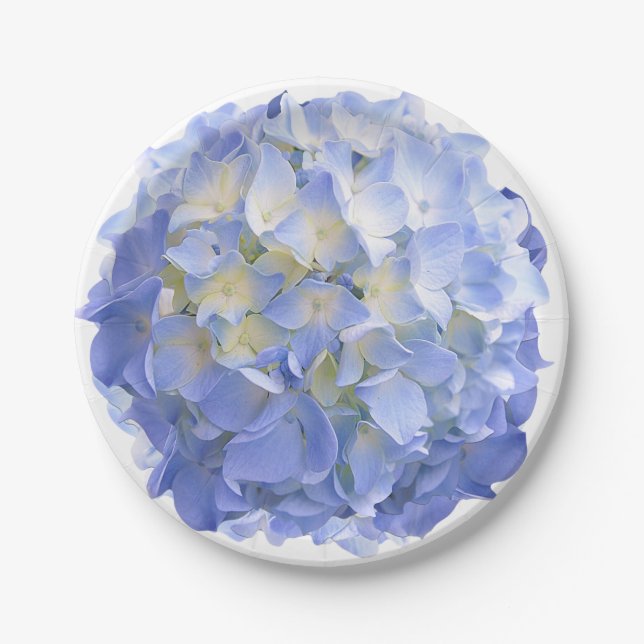 Blue Hydrangea Flower Paper Party Wedding Plates (Front)