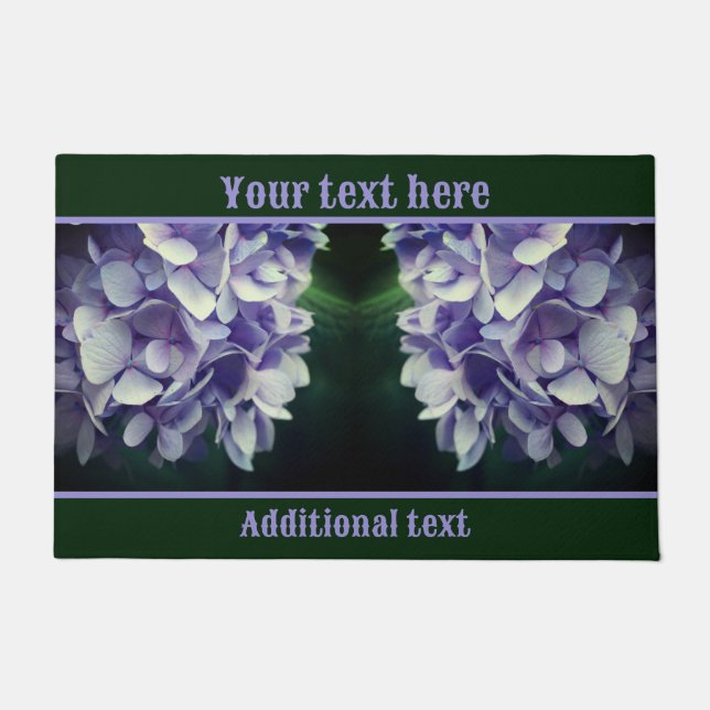 Blue Hydrangea Flower Petals Personalized Doormat (Front)