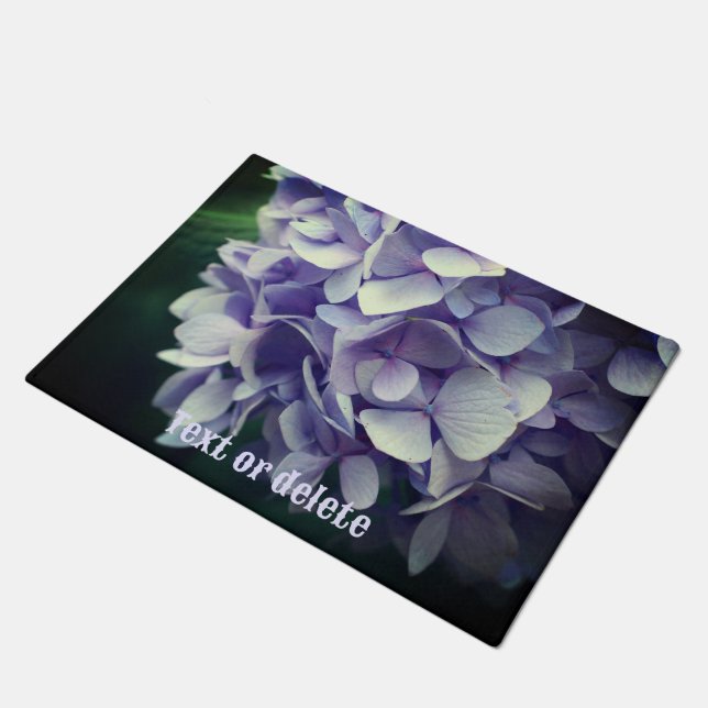 Blue Hydrangea Flower Petals Personalized Doormat (Angled)