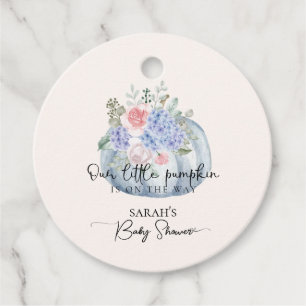 Blue Hydrangea Flower Pumpkin Fall Baby Shower Favour Tags