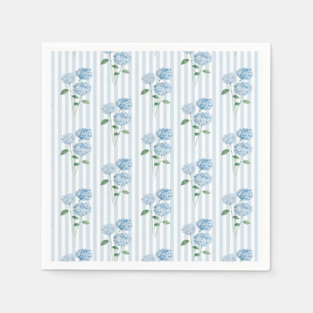Blue Hydrangea Flower Shower Blue Stripe Napkin (Front)