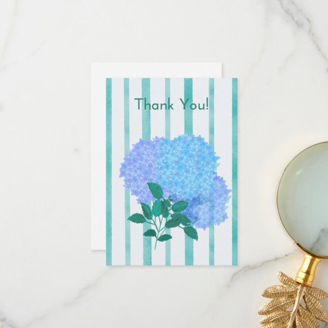 Blue Hydrangea Flower Thank You Card (Front/Back In Situ)