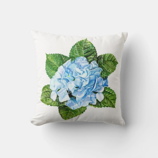 Blue Hydrangea Flower Throw Pillow (Front)