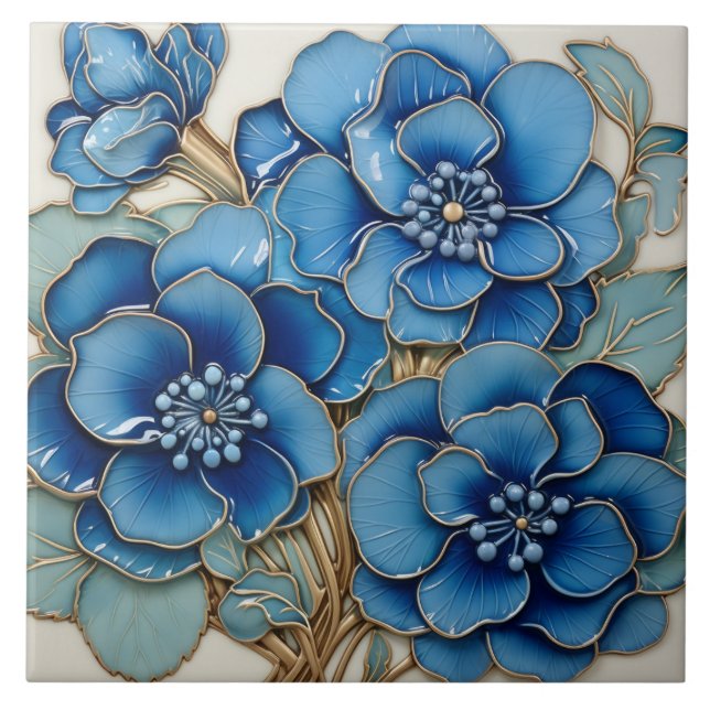 Blue Hydrangea Flower Tile (Front)