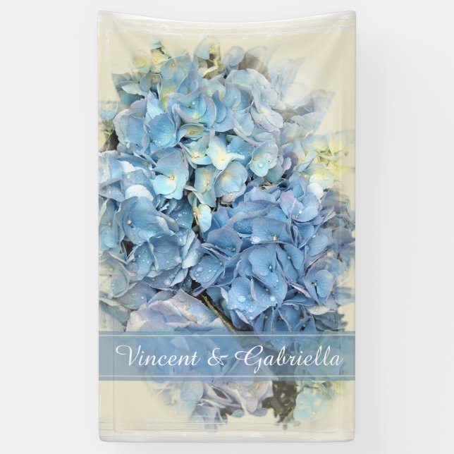Blue Hydrangea Flower Wedding Banner (Vertical)
