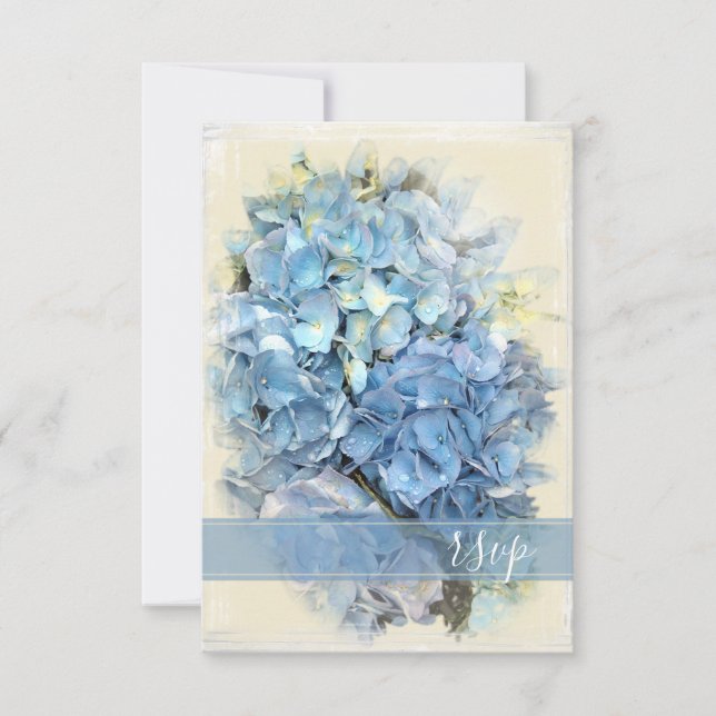 Blue Hydrangea Flower Wedding RSVP Card (Front)