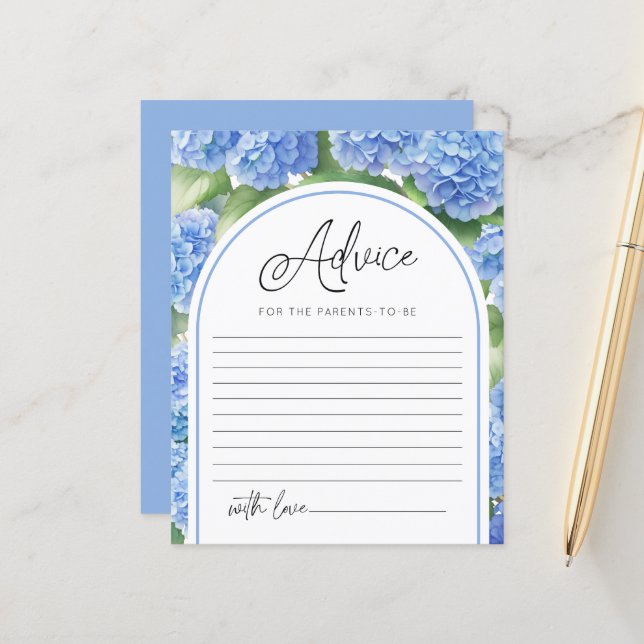  Blue Hydrangea Flowers Advice Parents Baby Shower (Front/Back In Situ)