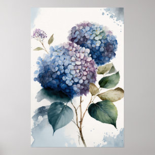 Blue Hydrangea Flowers Art Print Poster