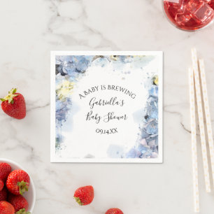 Blue Hydrangea Flowers Baby is Brewing Shower Napkin