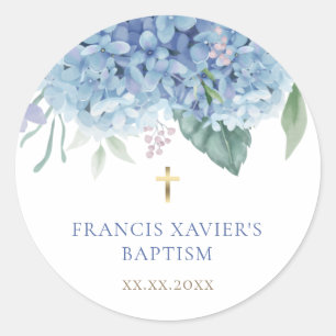 blue Hydrangea flowers Baptism Classic Round Sticker