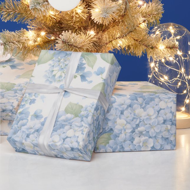 Blue Hydrangea Flowers Birthday Gift Wrap  (Holidays)