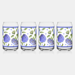 Blue Hydrangea Flowers Botanical Art Can Glass