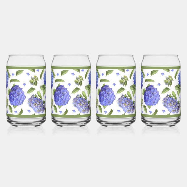 Blue Hydrangea Flowers Botanical Art Can Glass (Right)
