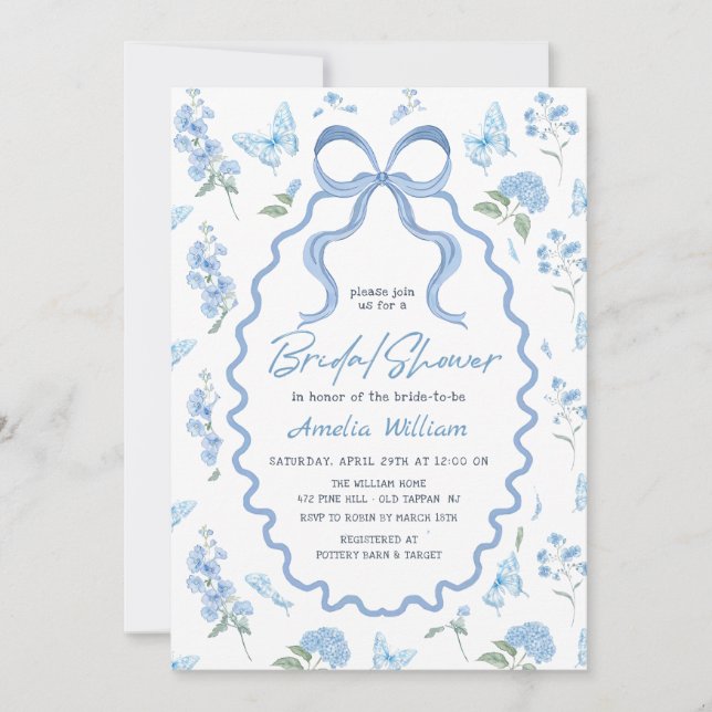 Blue Hydrangea Flowers Bridal Shower Invitation (Devant)