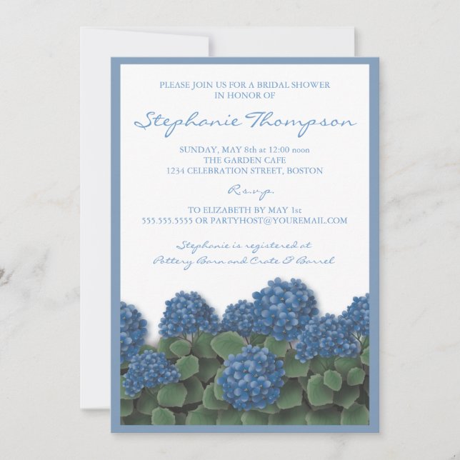 Blue Hydrangea Flowers Bridal Shower Invitation (Front)
