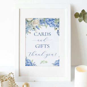 Blue Hydrangea Flowers Cards and Gifts Party Sign