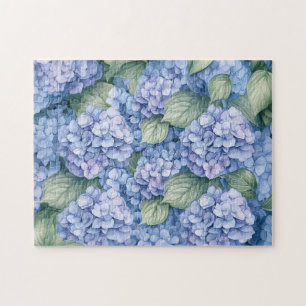 Blue Hydrangea Flowers Cottagecore Jigsaw Puzzle