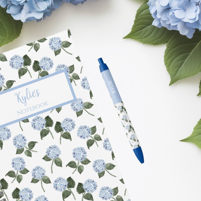 Blue Hydrangea Flowers Custom Name  Ink Pen (Blue Hydrangea Pen)