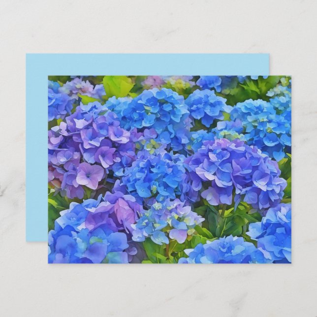 Blue Hydrangea Flowers Floral Art Note Card Set (Front/Back)