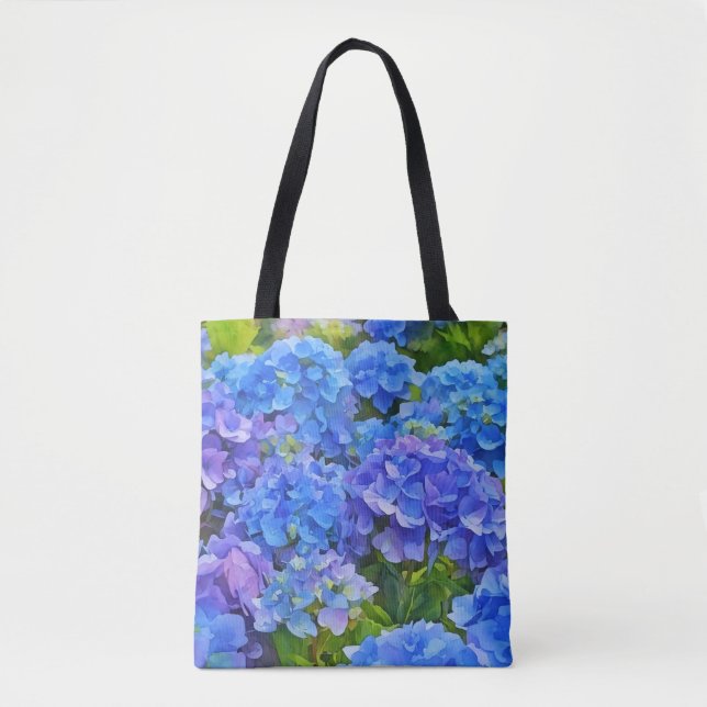 Blue Hydrangea Flowers Floral Art Tote Bag (Front)