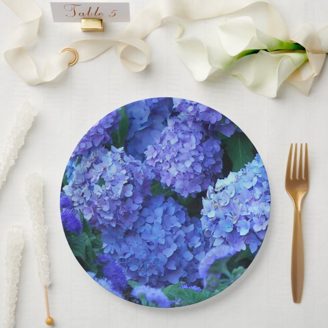 Blue Hydrangea Flowers Floral Paper Plate (Wedding)
