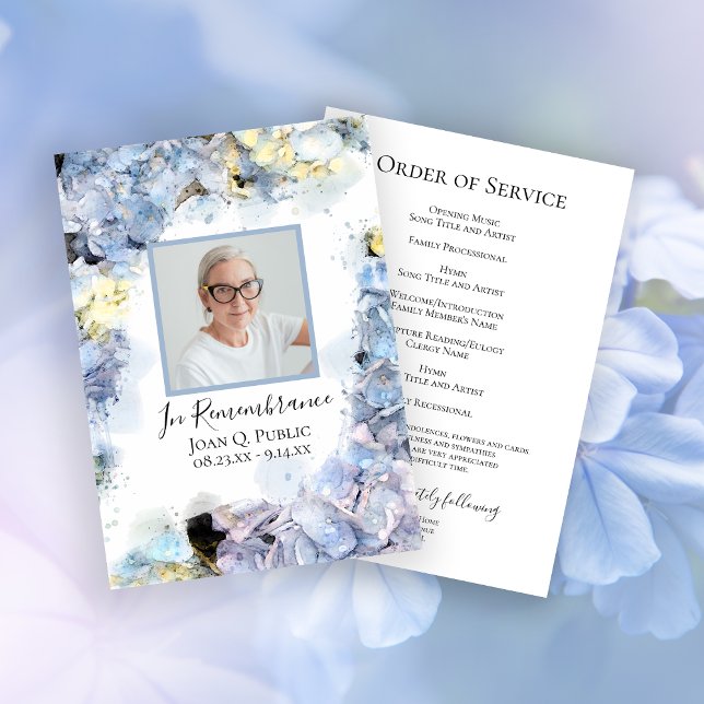 Blue Hydrangea Flowers Funeral Service Program (Creator Uploaded)