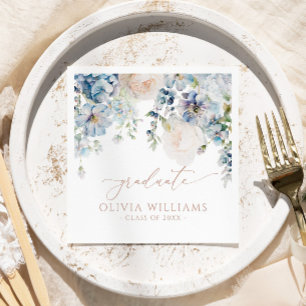Blue Hydrangea Flowers Graduation Party Napkins