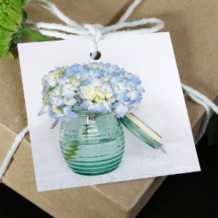 Blue Hydrangea Flowers in Jar Wedding Favour Tags