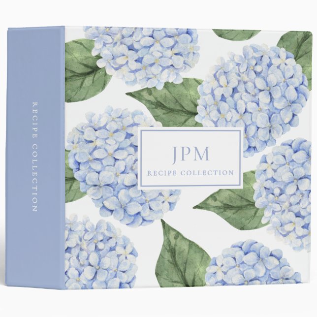 Blue Hydrangea Flowers Large Bloom Cookbook White Binder (Front/Spine)