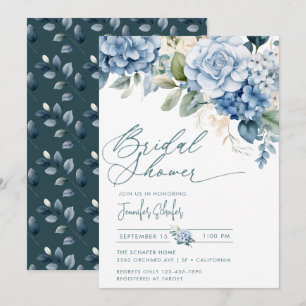 Blue Hydrangea   Flowers Leaves Bridal Shower Invitation