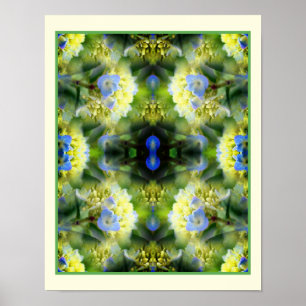 Blue Hydrangea Flowers Mirror Abstract  Poster