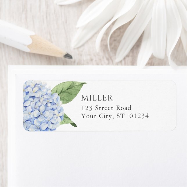 Blue Hydrangea Flowers Personalized Address (Insitu)